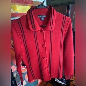 Vintage Vivienne Tam Wool Blend Red Black Striped Retro Style Cardigan jacket